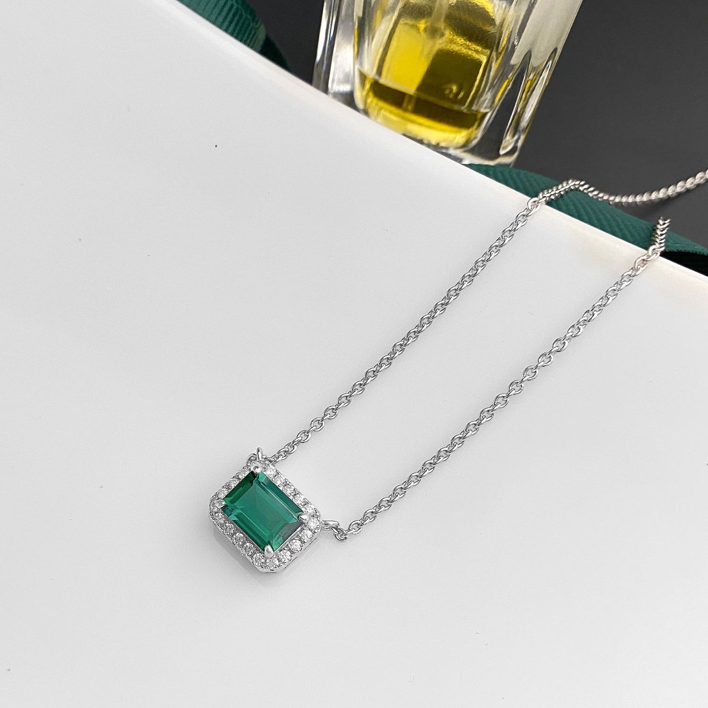 1 Carat Mini Green Lab-Created Emerald Halo Pendant