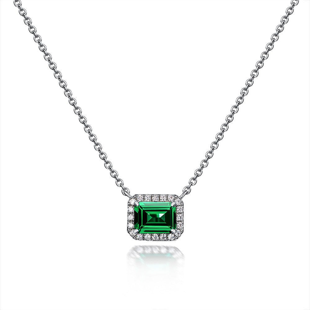 1 Carat Mini Green Lab-Created Emerald Halo Pendant