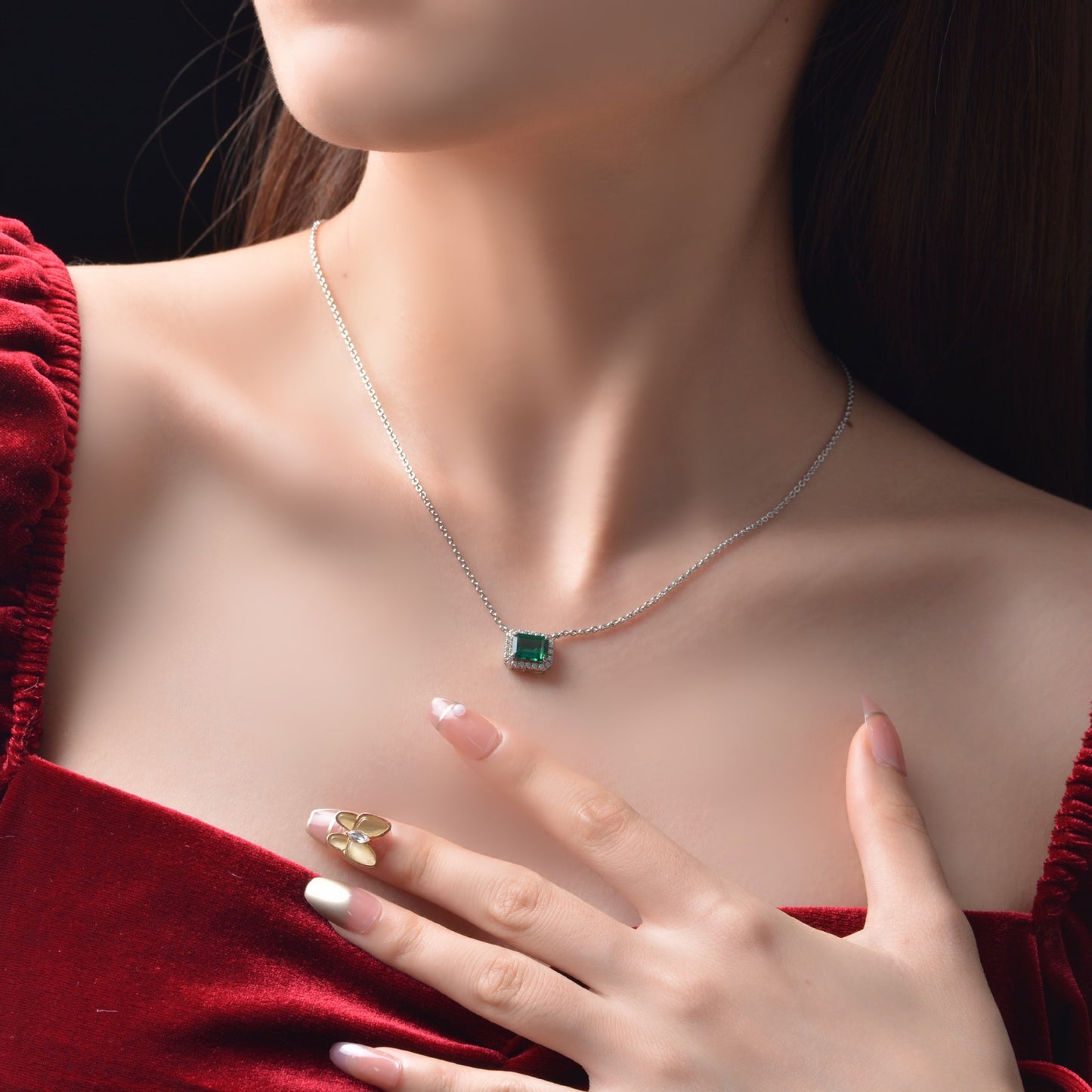 1 Carat Mini Green Lab-Created Emerald Halo Pendant