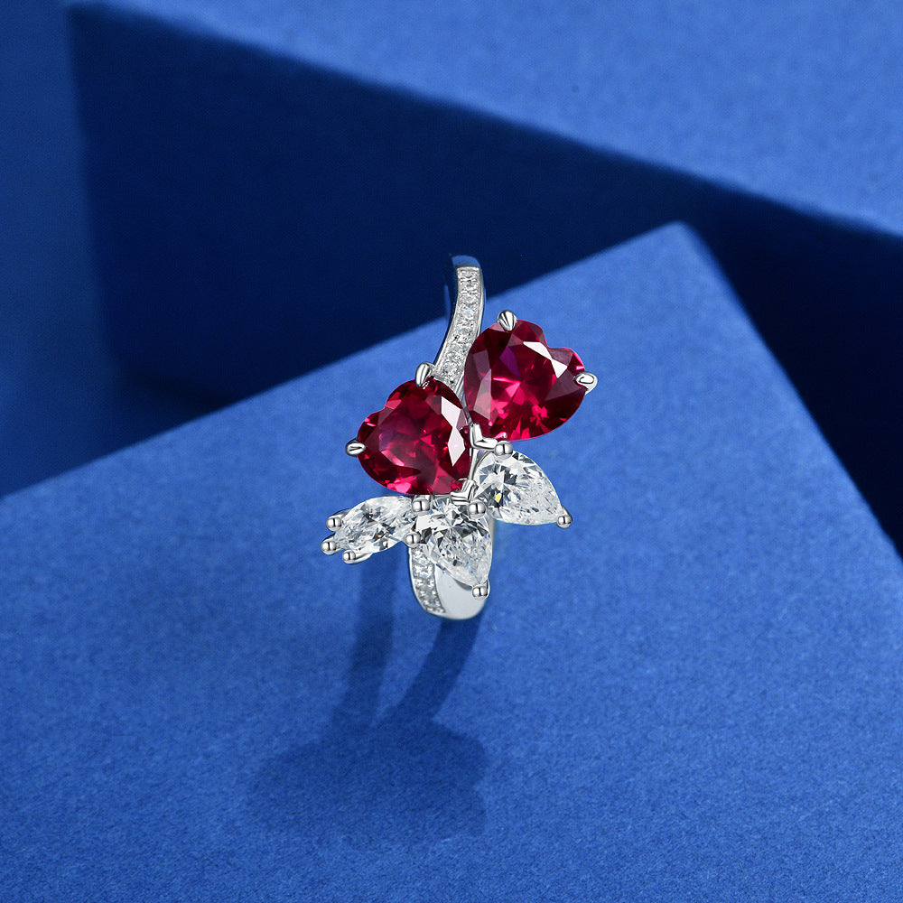 4 Carat Genuine Lab-Grown Red Ruby Heart Shape Ring | Luxury Halo Engagement Ring Best July Birthstone Gift For Her