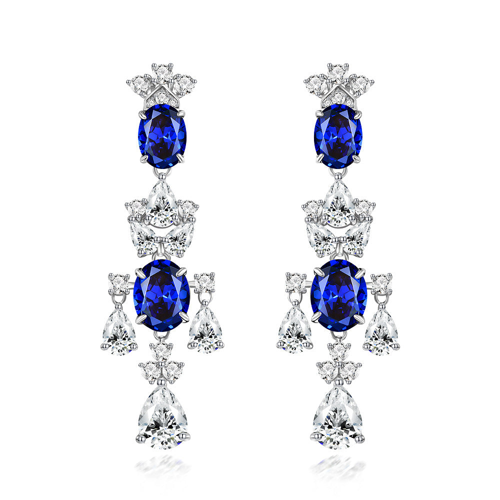 8 Carat Oval Cut Lab-Grown Sapphire Tassel Earring Best Gift For Sept Birthstone Gift