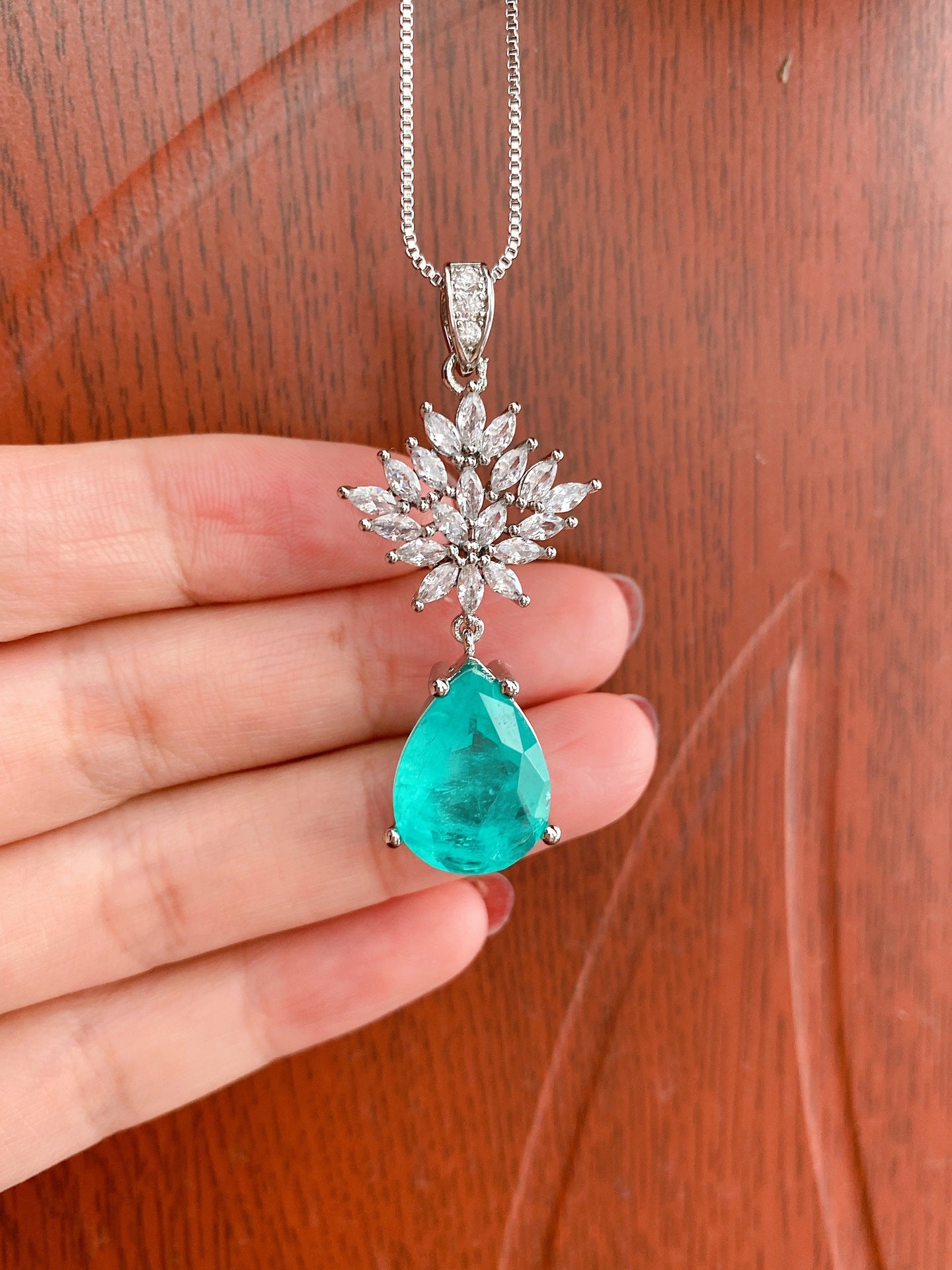 10*20 Blue Paraiba Simulant Halo Water Drop Jewelry Set, True Masterpiece Embodies Elegance & Sophistication.