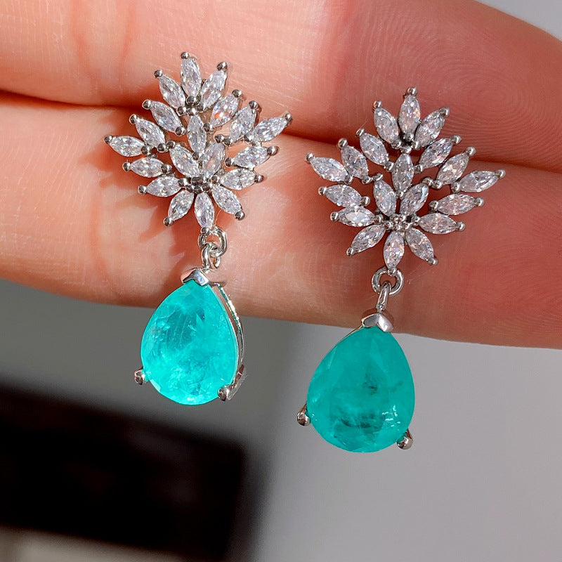 10*20 Blue Paraiba Simulant Halo Water Drop Jewelry Set, True Masterpiece Embodies Elegance & Sophistication.