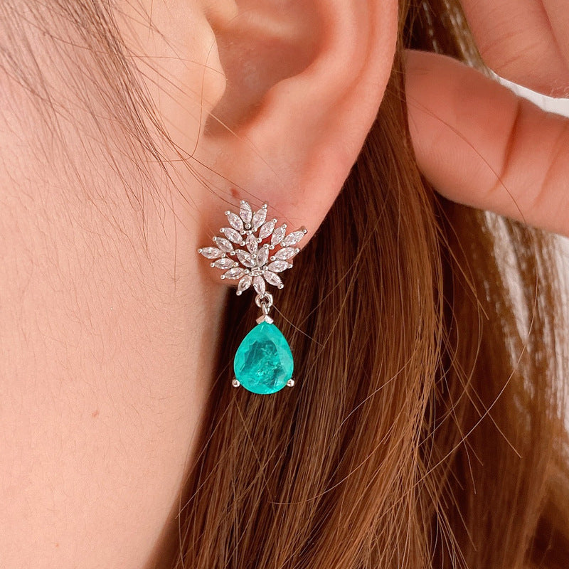 10*20 Blue Paraiba Simulant Halo Water Drop Jewelry Set, True Masterpiece Embodies Elegance & Sophistication.