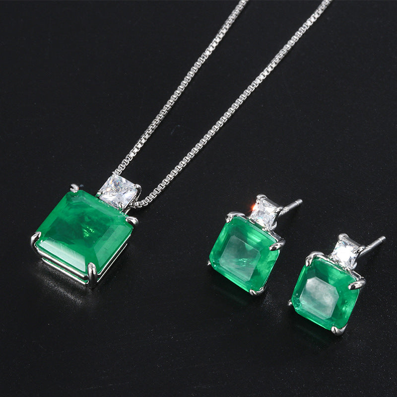 10*7mm Neon Green Doublet Emerald Earring & Pendant Jewelry Set Best Gift