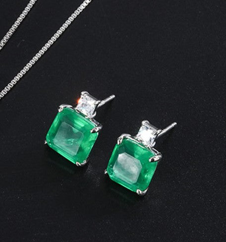 10*7mm Neon Green Doublet Emerald Earring & Pendant Jewelry Set Best Gift
