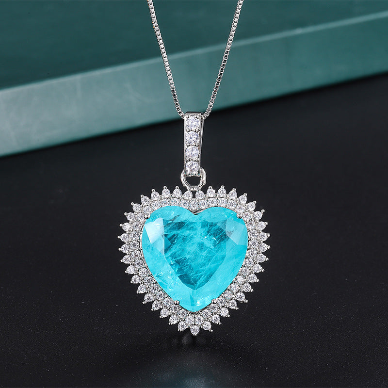 20*20mm Halo Heart Shape Blue Paraiba Simulant Jewelry Set