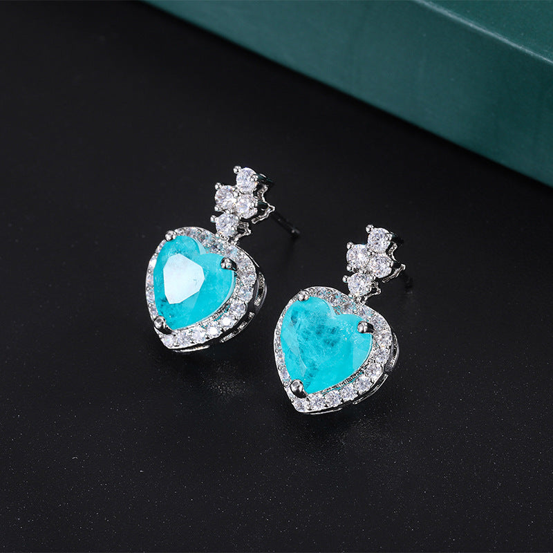 20*20mm Halo Heart Shape Blue Paraiba Simulant Jewelry Set