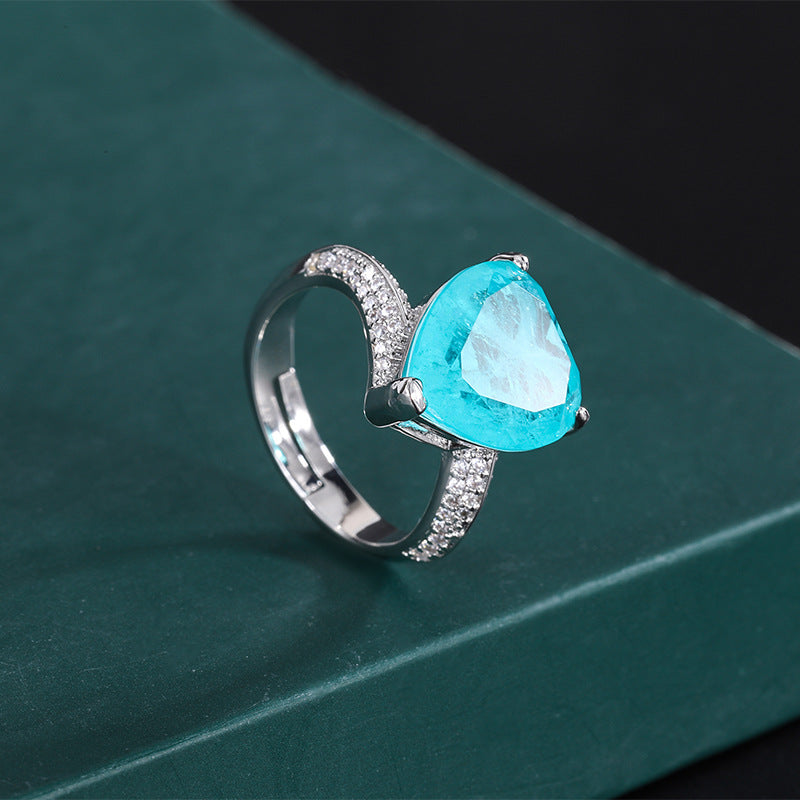 20*20mm Halo Heart Shape Blue Paraiba Simulant Jewelry Set