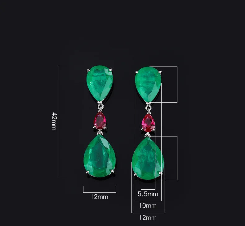 42mm Blue Paraiba & Emerald Simulant Cocktail Party Earrings