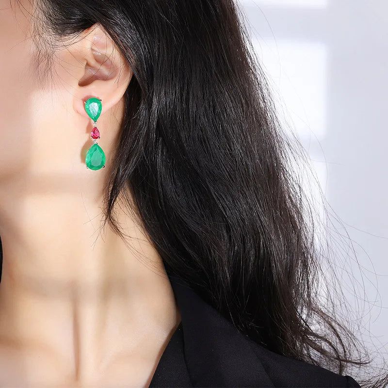 42mm Blue Paraiba & Emerald Simulant Cocktail Party Earrings