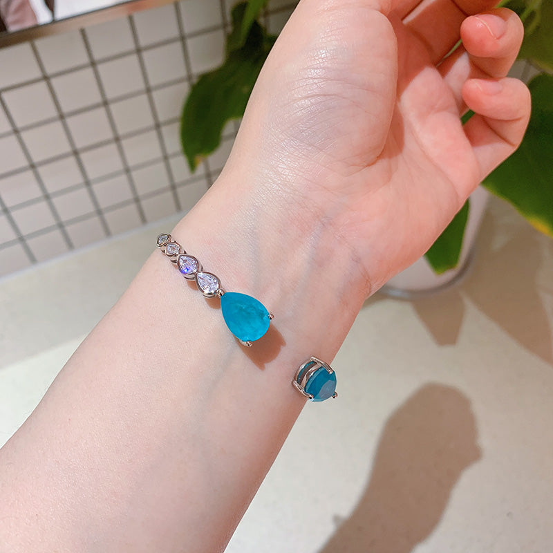 Exotic Neon Vivid Blue Pear Cut Paraiba Simulant Bangle 18KGP