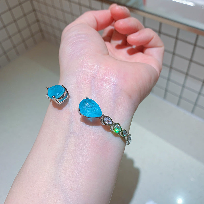 Exotic Neon Vivid Blue Pear Cut Paraiba Simulant Bangle 18KGP