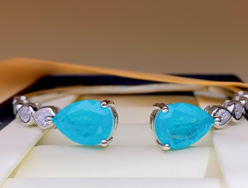Exotic Neon Vivid Blue Pear Cut Paraiba Simulant Bangle 18KGP
