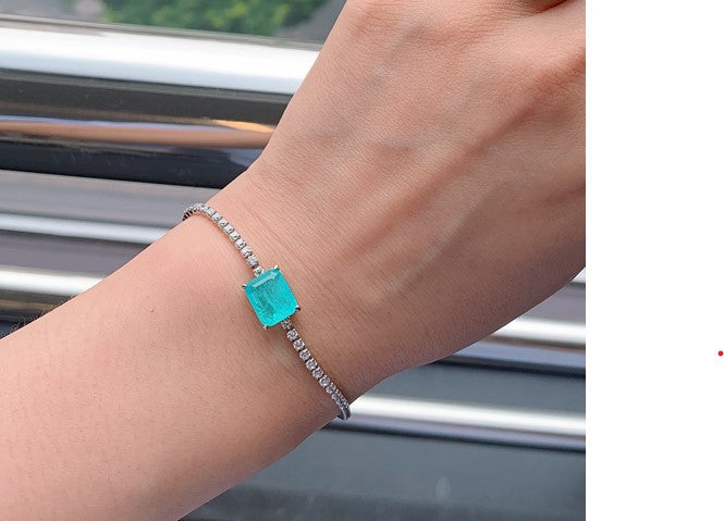 Geometric Blue Paraiba Simulant Bracelet Minimalist Style Tennis Bracelet Gift For Her