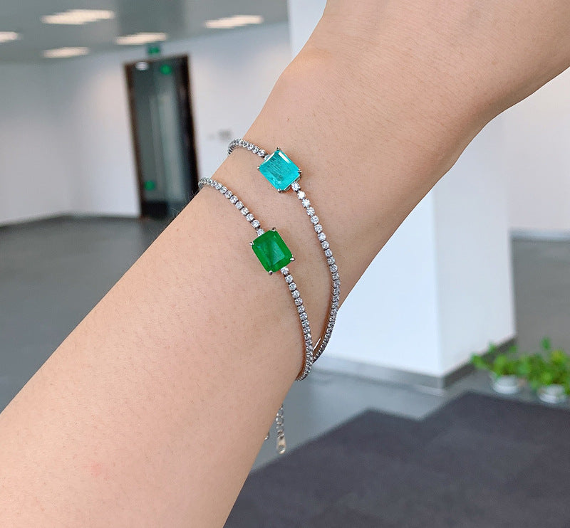 Geometric Blue Paraiba Simulant Bracelet Minimalist Style Tennis Bracelet Gift For Her