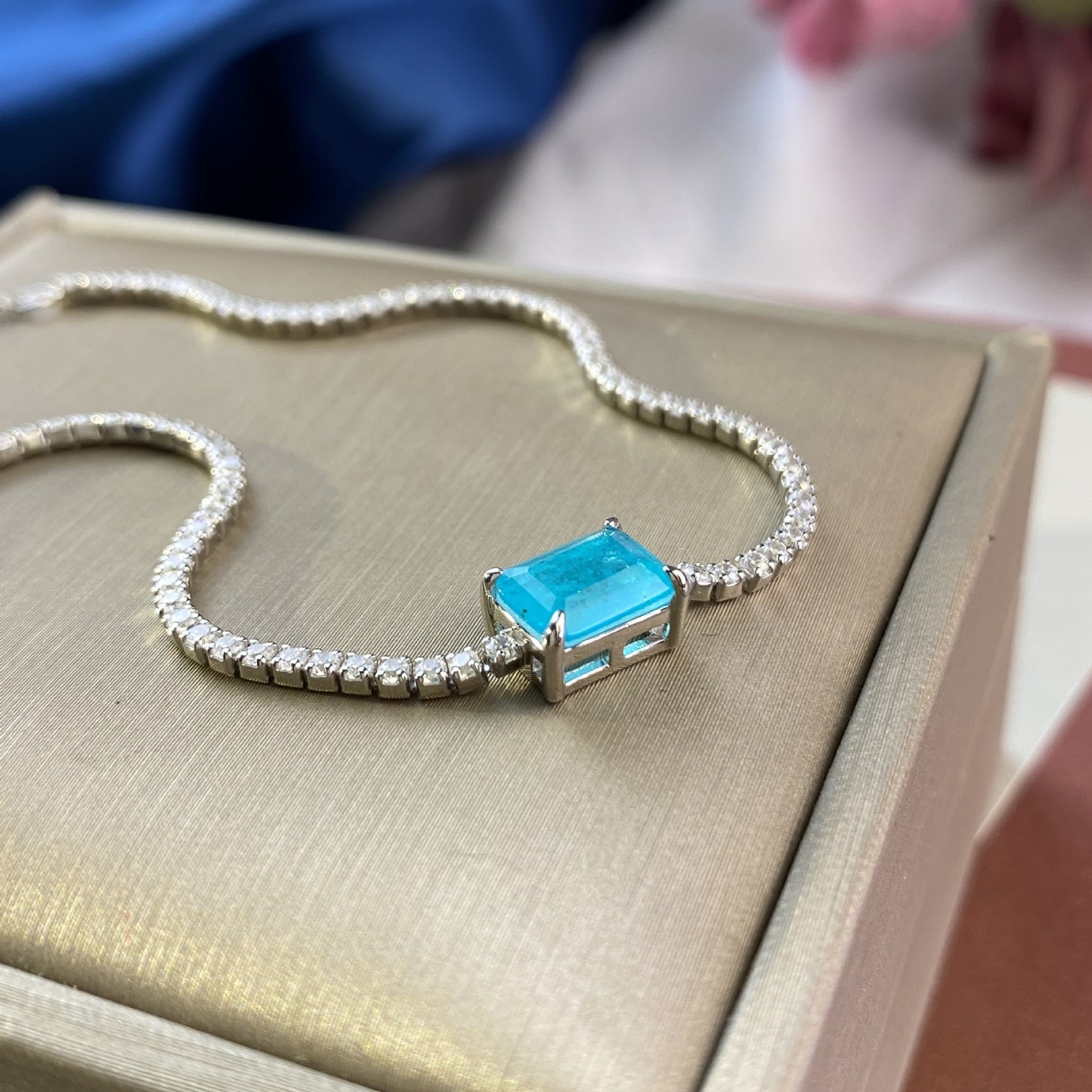 Geometric Blue Paraiba Simulant Bracelet Minimalist Style Tennis Bracelet Gift For Her