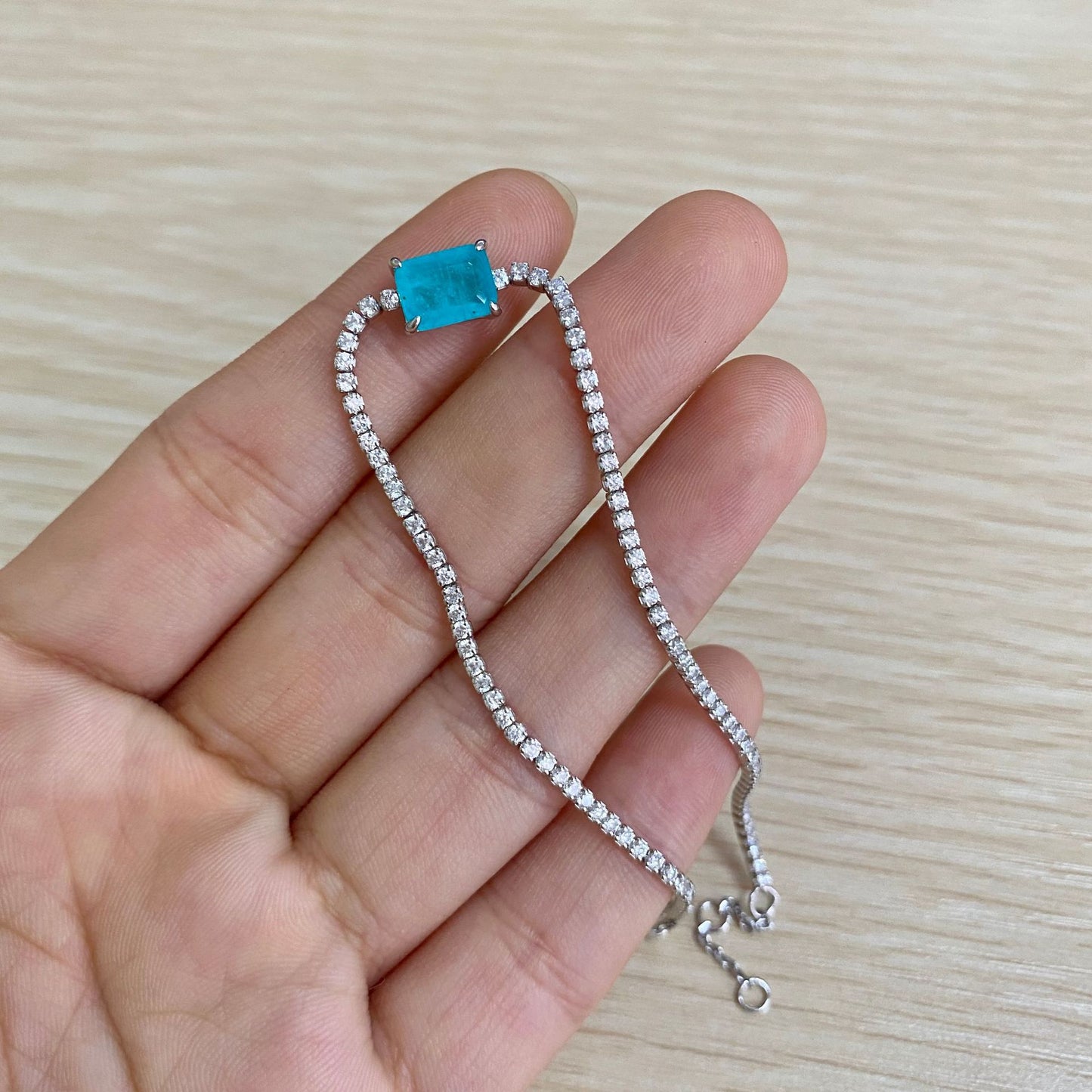 Geometric Blue Paraiba Simulant Bracelet Minimalist Style Tennis Bracelet Gift For Her
