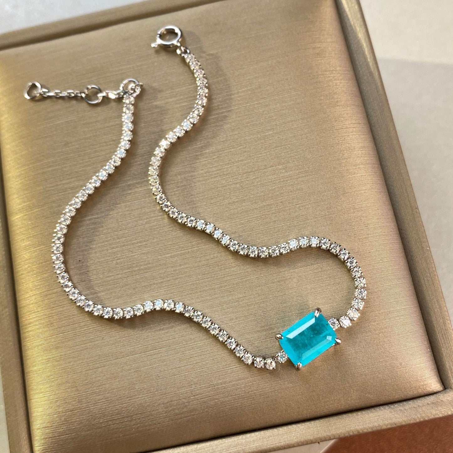 Geometric Blue Paraiba Simulant Bracelet Minimalist Style Tennis Bracelet Gift For Her