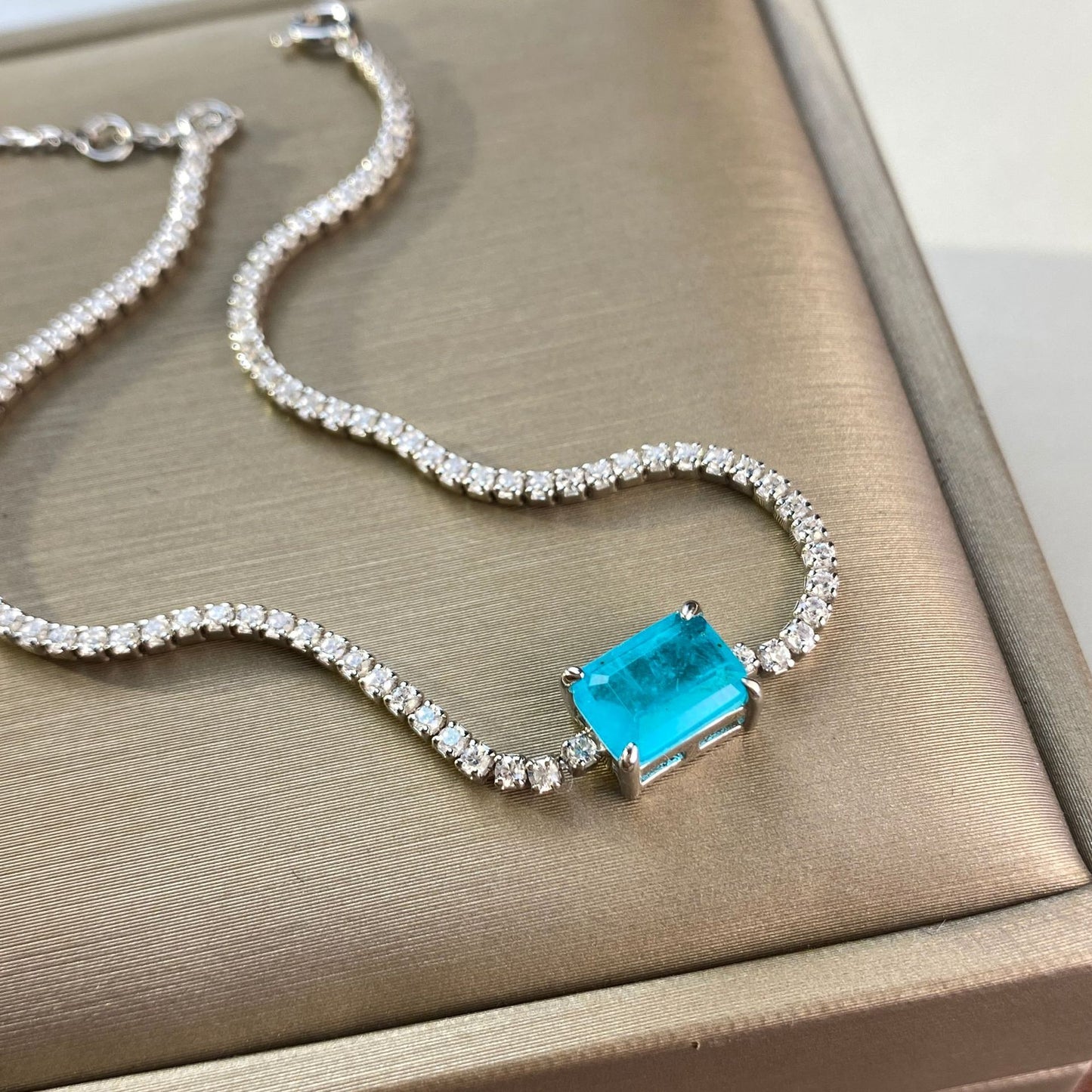 Geometric Blue Paraiba Simulant Bracelet Minimalist Style Tennis Bracelet Gift For Her