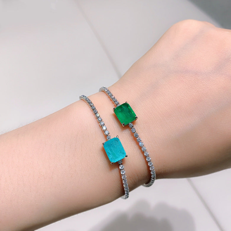 Geometric Blue Paraiba Simulant Bracelet Minimalist Style Tennis Bracelet Gift For Her