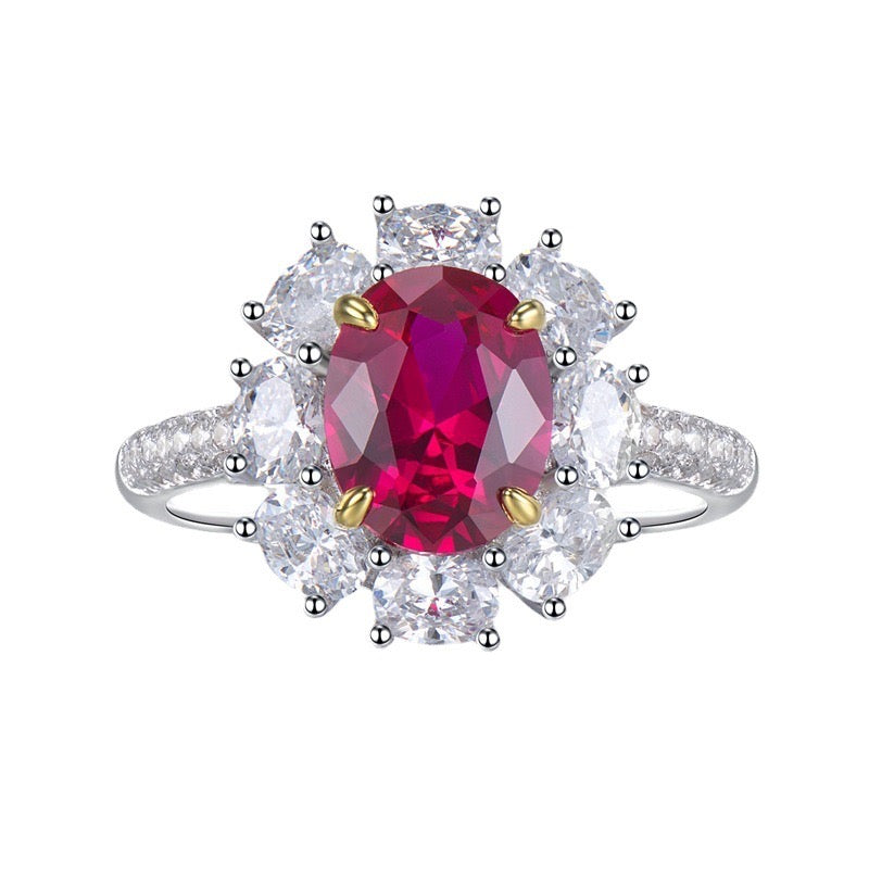 1 Carat Genuine Lab-Grown Red Ruby Oval Shape Ring | Luxury Halo Engagement Ring Best July Birthstone Gift For Her