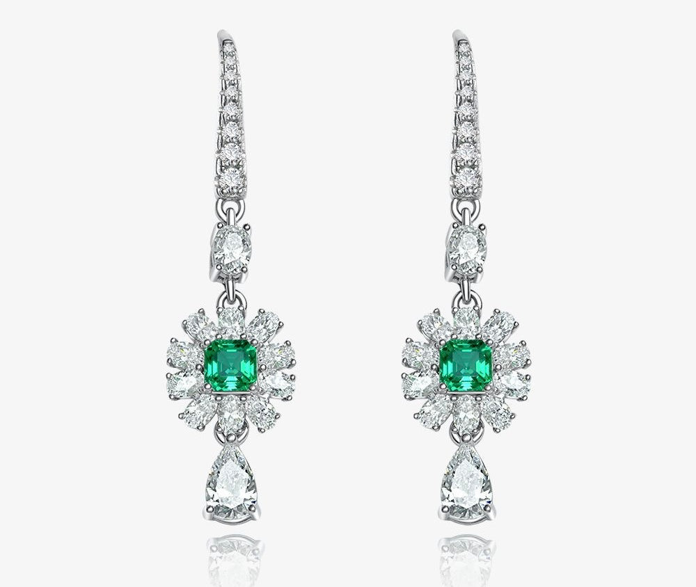 2 Carat Danity Tassel Green Lab-Created Emerald Halo Earring Minimalism Style May Birthstone Gift For Her