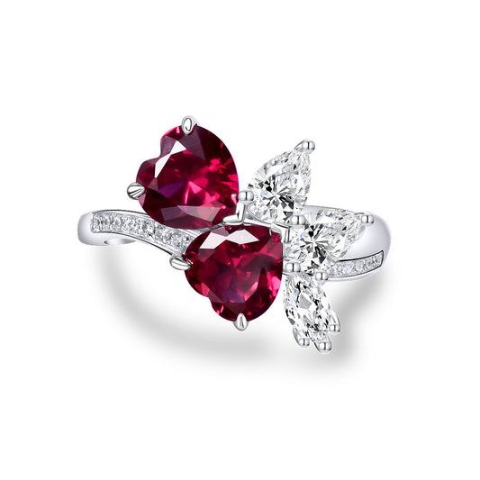 4 Carat Genuine Lab-Grown Red Ruby Heart Shape Ring | Luxury Halo Engagement Ring Best July Birthstone Gift For Her