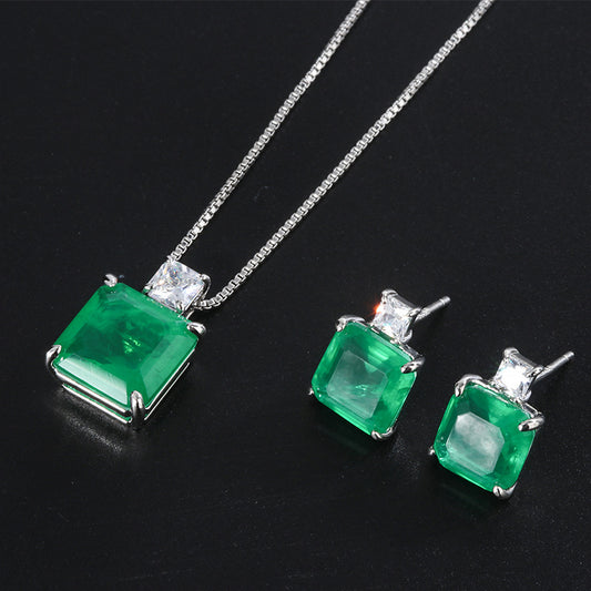 10*7mm Neon Green Doublet Emerald Earring & Pendant Jewelry Set Best Gift