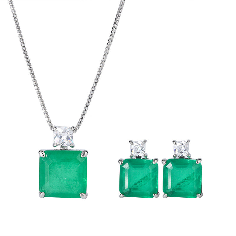 10*7 Neon Green Emerald Earring & Pendant Jewelry Set Best Gift