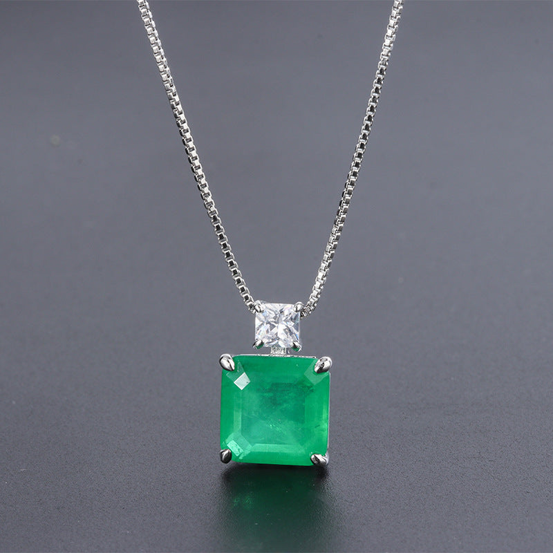 10*7 Neon Green Emerald Earring & Pendant Jewelry Set Best Gift