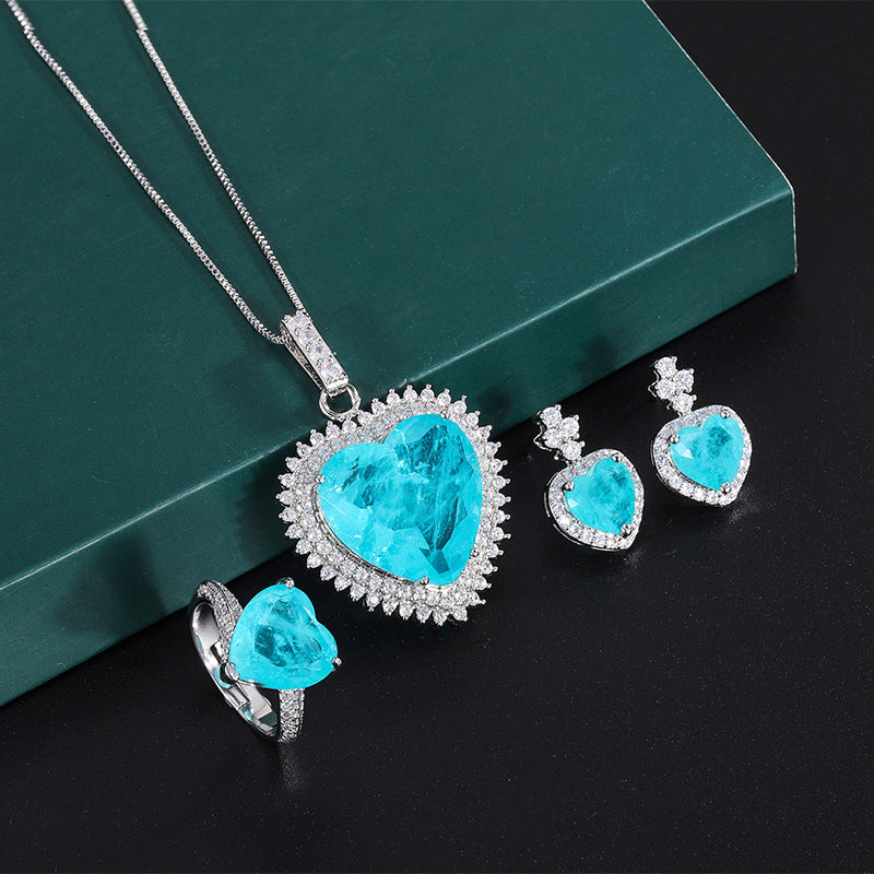 20*20 Heart Blue Halo Jewelry Set Best Gift For Her