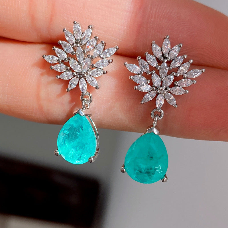 7*7 Water Drop Blue Paraiba Jewelry Set Best Jewelry Gift For Her