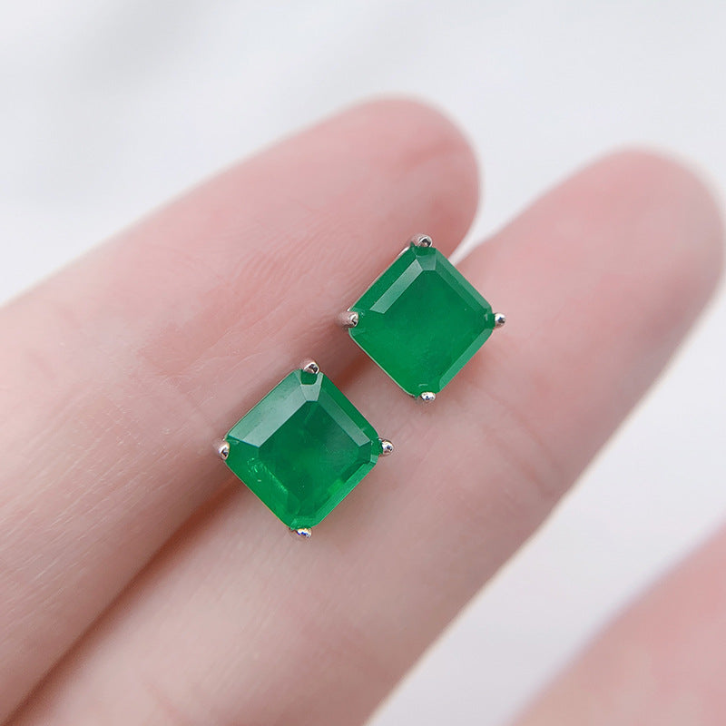 7*7 Neon Green Emerald Earring Stud Best Gift
