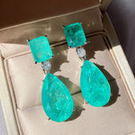 BLUE PARAIBA TOURMALINE Earring Magnificent GEOMETRY Earring Minimalism Style Exotic Neon Vivid Blue Color & Glow Ice Blue Color Earring