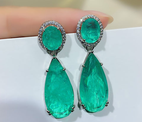 BLUE PARAIBA TOURMALINE Earring Magnificent GEOMETRY Earring Minimalism Style Exotic Neon Vivid Blue Color & Glow Ice Blue Color Earring
