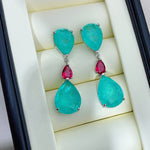 BLUE PARAIBA TOURMALINE Earring Magnificent GEOMETRY Earring Minimalism Style Exotic Neon Vivid Blue Color & Glow Ice Blue Color Earring