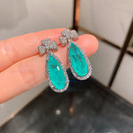 BLUE PARAIBA TOURMALINE JEWELRY SET Magnificent Lucky Leaf Earring Art Deco Style Exotic Neon Vivid Blue Color & Glow Ice Blue Color Jewelry Set