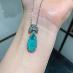 BLUE PARAIBA TOURMALINE JEWELRY SET Magnificent Lucky Leaf Earring Art Deco Style Exotic Neon Vivid Blue Color & Glow Ice Blue Color Jewelry Set