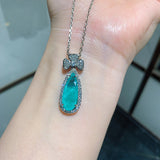 BLUE PARAIBA TOURMALINE JEWELRY SET Magnificent Lucky Leaf Earring Art Deco Style Exotic Neon Vivid Blue Color & Glow Ice Blue Color Jewelry Set