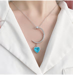 BLUE PARAIBA TOURMALINE CRESCENT & HEART JEWELRY SET Magnificent Earring Minimalism Style Exotic Neon Vivid Blue Color & Glow Ice Blue Color Jewelry Set