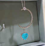 BLUE PARAIBA TOURMALINE CRESCENT & HEART JEWELRY SET Magnificent Earring Minimalism Style Exotic Neon Vivid Blue Color & Glow Ice Blue Color Jewelry Set