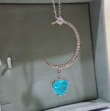 BLUE PARAIBA TOURMALINE CRESCENT & HEART JEWELRY SET Magnificent Earring Minimalism Style Exotic Neon Vivid Blue Color & Glow Ice Blue Color Jewelry Set