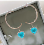 BLUE PARAIBA TOURMALINE CRESCENT & HEART JEWELRY SET Magnificent Earring Minimalism Style Exotic Neon Vivid Blue Color & Glow Ice Blue Color Jewelry Set