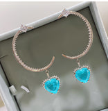 BLUE PARAIBA TOURMALINE CRESCENT & HEART JEWELRY SET Magnificent Earring Minimalism Style Exotic Neon Vivid Blue Color & Glow Ice Blue Color Jewelry Set