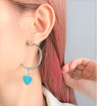 BLUE PARAIBA TOURMALINE CRESCENT & HEART JEWELRY SET Magnificent Earring Minimalism Style Exotic Neon Vivid Blue Color & Glow Ice Blue Color Jewelry Set