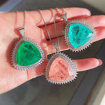 BLUE PARAIBA TOURMALINE PENDANT BIG Size Triangle Shape Magnificent Chandelier Pendant Art Deco Style Exotic Neon Vivid Blue Color & Glow Ice Blue Color Pendant 18K WHITE GOLD PLATE