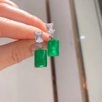 GREEN EMERLAD EARRING Magnificent Geometric Bicolor Minimalism Style Exotic Vivid Green Glow Color Earring MAY Birthstone 18K White Gold Plated