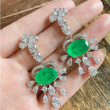 GREEN EMERLAD EARRING Magnificent Chandelier Earring Exotic Vivid Green Glow Color Earring MAY Birthstone 18K White Gold Plated