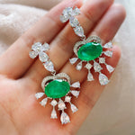 GREEN EMERLAD EARRING Magnificent Chandelier Earring Exotic Vivid Green Glow Color Earring MAY Birthstone 18K White Gold Plated
